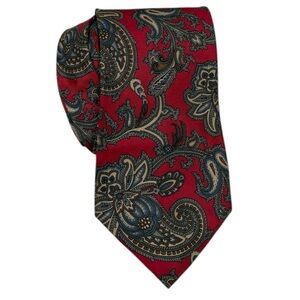 Christian Dior 100% Silk Paisley Neck Tie Red Made in Italy Classic Holiday Work